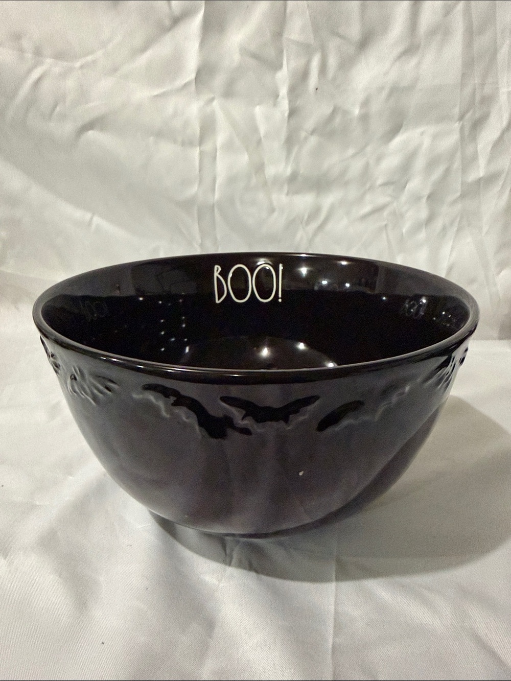 Rae Dunn BOO Halloween Black Bat Ceramic Mixing Serving Bowl
